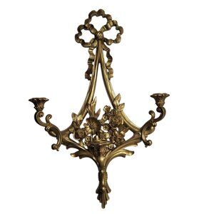 VTG Syroco 3-Arm Wall Sconce Gold Candleholder Hollywood Regency #4092 MCM